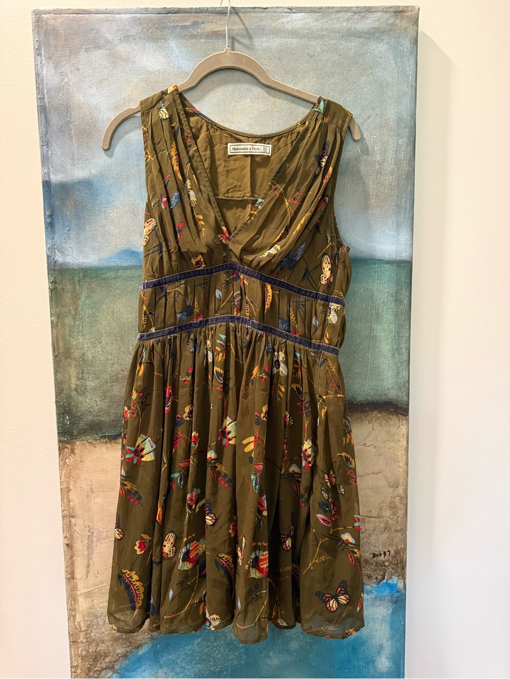 Abercrombie & Fitch Olive Green Floral & Butterfly Mini Dress